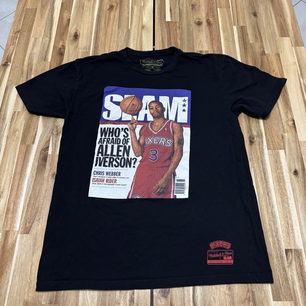 Allen Iverson Shirt Mens L Black Mitchell & Ness Slam Magazine Cover Retro NBA